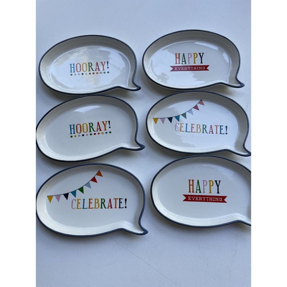 Grasslands Road Lot of 6 Plates Hooray/ Happy Everything/ Celebrate Tidbit Dish